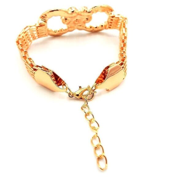 Yellow Gold with Diamond Crystal Flower and Double Circle Adjustable Bracelet - Picture 4 of 11